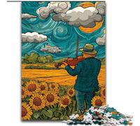 Puzzle 1000 pièces Champ de tournesols Ciel étoilé pour Adolescents et Adultes, Aide Le Cerveau à exercer des Jouets addictifs pour cultiver la Patience Décoration Parfaite 50x75cm