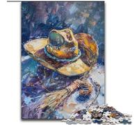Puzzle 1000 pièces Chapeau de Cowboy, Jeu Stimulant et Familial avec Affiche et fiche de Questions-réponses 26x38cm