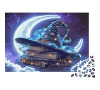 Puzzle 1000 Pièces Chapeau de Sorcière Magie Lunaire - Compétences Cognitives, Concentration et Attention, Carton Haute Qualité, pour Adolescents, 38x26cm