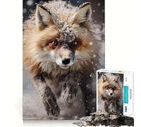 Puzzle 1000 pièces Chasse hivernale au Renard Roux dans la Neige Un Jeu de Concentration mentale sans Espace,Un défi interactif pour Le Cerveau à la Maison (38x52cm)