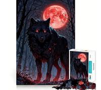 Puzzle 1000 pièces Chasseur de Lune de Sang Loup Noir Découpe précise,Jeu de réflexion,Cadeau Facile,Cadeau d'anniversaire Amusant (38x52cm)