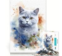 Puzzle 1000 pièces Chat Aquarelle Bords Nets Décoration Jeu cognitif Jouet Facile à gérer Amusant Cadeau de Noël Loisirs (38x52cm)