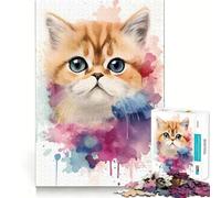 Puzzle 1000 pièces Chat Aquarelle Bords Parfaits Jeu cognitif Jeu de Relaxation Décoration Artistique de Noël (50x75cm)