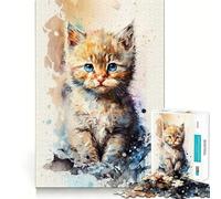 Puzzle 1000 pièces Chat Aquarelle Dessin Sharp Cutting Art Focus Jeu de Construction Jeu de détente Jeu d'anniversaire Amusant (38x26cm)