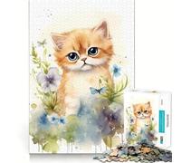 Puzzle 1000 pièces Chat Aquarelle Pièces nettes et découpées Jeu de développement cognitif Moment de Calme et de Divertissement Décoration de Noël (50x75cm)