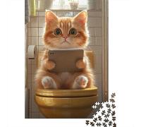 Puzzle 1000 pièces Chat Assis sur Les Toilettes Jouant avec Son téléphone Portable Puzzle Adultes Difficulté Puzzle Jeux relaxants Jouet Cadeau Halloween 1000pcs (75x50cm)