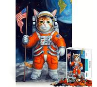 Puzzle 1000 pièces Chat Astronaute sur la Lune Décoration soignée Jeu de logique et de réflexion Atelier Calme Cadeau de Noël (50x75cm)