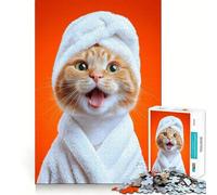 Puzzle 1000 pièces Chat au Spa,Serviette et Peignoir,Assemblage Parfait,Jeu d'imagination,défi créatif,Jeu de détente,Cadeau d'anniversaire Amusant (38x26cm)