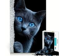 Puzzle 1000 pièces Chat aux Yeux Bleus Qui Jette Un Coup d'œil,Assemblage Parfait,activité ludique et Intelligente,Jeu Amusant pour se détendre,Cadeau d'anniversaire (38x26cm)