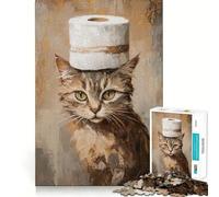 Puzzle 1000 pièces Chat avec Chapeau en Papier Toilette Découpe Lisse Jeu créatif Jouet Détendant Cadeau de Noël (50x75cm)