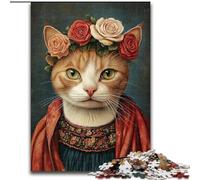Puzzle 1000 pièces Chat avec Frida Kahlo Puzzles pour Adultes 1000 pièces Un pour Noël ou Un Anniversaire (Taille 50x75cm)