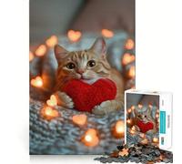 Puzzle 1000 pièces Chat avec lumières en Forme de cœur Découpe précise Jeu de logique et de réflexion Artistique Activité Calme pour Un Anniversaire (38x26cm)
