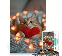 Puzzle 1000 pièces Chat avec lumières en Forme de cœur Jeu d'articulation Fine et Amusant,Jeu cognitif et Calme,Cadeau d'anniversaire Artistique (38x52cm)