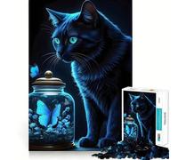Puzzle 1000 pièces Chat avec Papillon,Jointure Lisse,Jeu de réflexion Amusant et Amusant,idéal pour Un Moment de détente ou Une décoration de Noël (38x26cm)