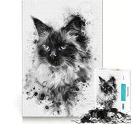 Puzzle 1000 pièces Chat balinais Aquarelle,décor Facile à Assembler,Jeu de réflexion,Cadeau pour se détendre,Cadeau d'anniversaire Artistique (38x52cm)