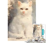Puzzle 1000 pièces Chat Blanc Défi intellectuel Jeu addictif et Relaxant Décoration Parfaite pour Un Père Noël Secret (Dimensions 38x26cm)