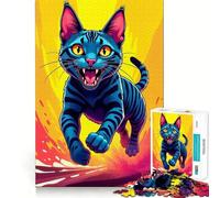 Puzzle 1000 pièces Chat Bleu Courant,Jeu Parfait sur Les Bords,Jouet d'entraînement cérébral,Jeu Lent et Amusant,Cadeau de décoration d'anniversaire (38x52cm)