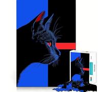 Puzzle 1000 pièces Chat Bleu et Noir Pièces nettes Jeu de développement cognitif Moment de Calme et de Divertissement Décoration de Noël (38x52cm)