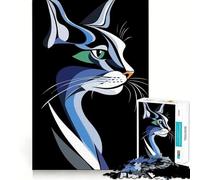 Puzzle 1000 pièces Chat Bleu Portrait,Bords Fins,Loisir créatif,Jeu de détente,Cadeau de décoration d'anniversaire (38x26cm)