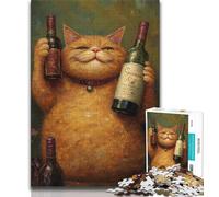 Puzzle 1000 pièces Chat Buveur pour Adolescents, Anti-Stress Staycation Kill Time avec Affiche et Fiche Trivia Assorties 50x75cm