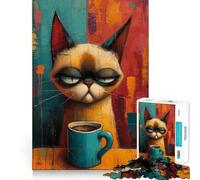 Puzzle 1000 pièces Chat Café du Matin,découpe Premium,Jouet d'éveil et de détente,Cadeau d'anniversaire Amusant (38x26cm)