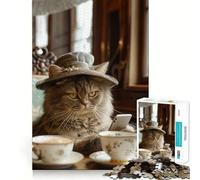 Puzzle 1000 pièces Chat chapeauté avec téléphone Pièces nettes et découpées Jeu de développement cognitif Moment de Calme et de Divertissement Décoration de Noël (38x26cm)