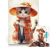 Puzzle 1000 pièces Chat chapeauté et Kimono,découpe soignée,Jeu de réflexion,Cadeau,activité Calme pour Un Anniversaire (38x26cm)