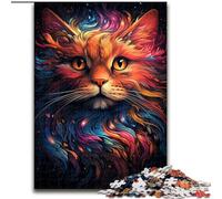Puzzle 1000 pièces Chat coloré en Bois, idée Cadeau de Noël, Illustration Humoristique, Illustration détaillée 50x75cm Un pour Noël ou Un Anniversaire