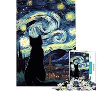 Puzzle 1000 pièces Chat contemplant Une Nuit étoilée Stimule Le Cerveau Décoration intérieure Jouet Anti-Stress Convient aux Enfants de 14 Ans et Plus (38x52cm)
