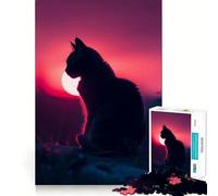 Puzzle 1000 pièces Chat Coucher de Soleil esthétique Pièces découpées nettes Jeu de compétences cognitives Moment de Calme et de Divertissement Décoration de Noël (50x75cm)