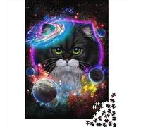 Puzzle 1000 Pièces Chat dans la Galaxie Espace et Cosmos pour Adultes, Puzzle en Papier, Jouets Éducatifs, 1000 Pièces (38x26cm)