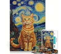 Puzzle 1000 pièces Chat dans la Nuit étoilée Découpe soignée,Jeu de réflexion,Cadeau,activité Calme pour Un Anniversaire (38x26cm)
