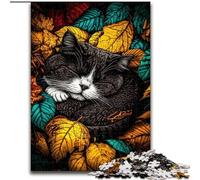 Puzzle 1000 pièces Chat dans Les Feuilles mortes pour Adolescents et Adultes, Anti-Stress, Vacances à la Maison, Interaction Parent-Enfant 50x75cm