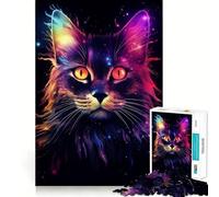 Puzzle 1000 pièces Chat dans Un Univers psychédélique aux confins du Territoire Jeu de Bord Parfait Jeu cognitif Jeu de Relaxation Décoration Artistique de Noël (50x75cm)