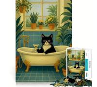 Puzzle 1000 pièces Chat dans Une Baignoire avec Cocktail Découpe Impeccable Jeu de logique Amusant et Gratuit Activité d'anniversaire (38x26cm)
