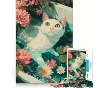 Puzzle 1000 pièces Chat dans Une Baignoire Fleurie Illustration Découpe soignée Jeu de réflexion Cadeau Activité Calme pour Un Anniversaire (38x26cm)