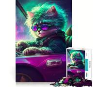 Puzzle 1000 pièces Chat dans Une Voiture de Sport Décoration soignée Jeu de logique et de Calme Idée Cadeau Noël (38x26cm)