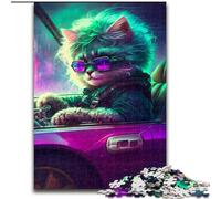 Puzzle 1000 pièces Chat dans Une Voiture de Sport pour Adultes. Un Casse-tête Stimulant pour Les Adolescents, Amusant en Famille, Cadeau de décoration d'intérieur à Faire soi-même (Taille 26x38cm).