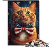 Puzzle 1000 pièces Chat Drapeau Américain, Jeux Éducatifs, Décoration Maison, Cadeau pour Toute la Famille (Taille 26x38cm)