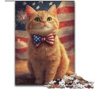 Puzzle 1000 pièces Chat Drapeau Américain Puzzles 1000 pièces pour Adultes Casse-tête Stimulant pour Adolescents, Parfait pour la décoration intérieure ou comme Cadeau (Taille 26x38cm)