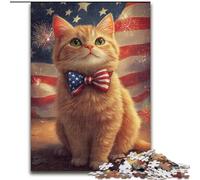 Puzzle 1000 pièces Chat Drapeau Américain, Stimule Le Cerveau, Jouets Addictifs pour Cultiver la Patience, Décoration Parfaite (Taille 26x38cm)