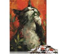 Puzzle 1000 pièces Chat drôle sur Herbe à Chat pour Adultes Puzzles Difficiles Puzzles en Bois Puzzles en Bois Jeu Jouets pour Adultes 1000 pièces (75 x 50 cm)
