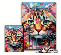 Puzzle 1000 pièces Chat du Bengale Puzzles en Bois pour Adultes 50x75cm pour décoration intérieure, entraînement cérébral et Cadeaux de Vacances