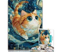 Puzzle 1000 pièces Chat du Ciel Nocturne pour Adultes et Adolescents, Anti-Stress, défi Difficile, renforce l'amour Entre Couples, 38x26cm