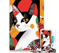 Puzzle 1000 pièces Chat en Art géométrique Découpe Impeccable Jeu de logique Amusant et Gratuit Activité d'anniversaire (38x52cm)