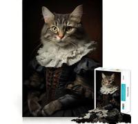 Puzzle 1000 pièces Chat en Robe Renaissance Décoration soignée Jeu de logique et de Calme Cadeau de Noël (38x26cm)
