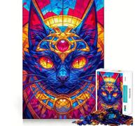 Puzzle 1000 pièces Chat en vitrail Royal pour Adultes Améliore la mémoire Paisible et Amusant Bords Nets pour Les fêtes (50x75cm)