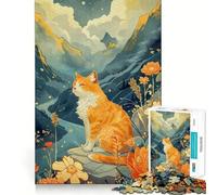 Puzzle 1000 pièces Chat et Fleur,Assemblage Parfait,Jeu Artistique et intellectuel,défi pour se détendre,Cadeau d'anniversaire Amusant (38x26cm)