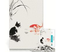 Puzzle 1000 pièces Chat et Koi Bordure Parfaite Jeu Cognitif Jeu de Réflexion Jeu de Motivation Décoration Art de Noël (38x26cm)