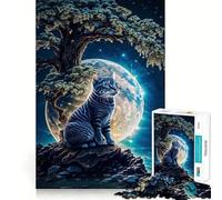 Puzzle 1000 pièces Chat et Lune Bordure Parfaite Jeu Cognitif Jeu de Réflexion Jeu de Motivation Décoration Artistique de Noël (38x52cm)